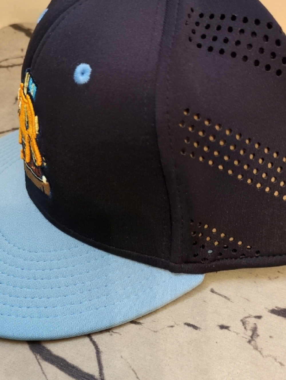 Men's Two-Tone Navy and Light Blue Snapback Hat - Picture 6 of 6
